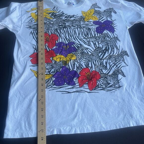 Tropical Zebra Shirt Adult Large Cotton Artsy Animals Multicolor Single Stitch - Picture 10 of 11